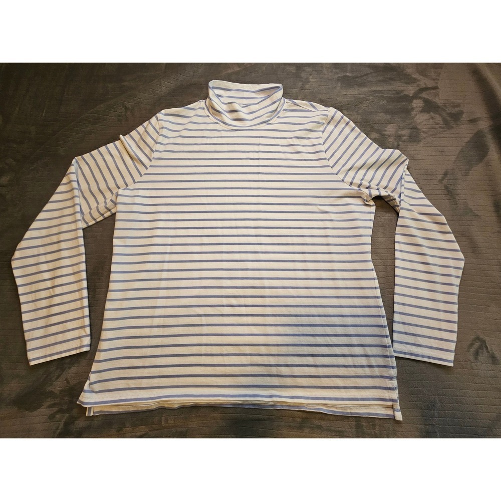 Renwick Women Blue White Striped Pima Cotton Spandex Turtleneck Top XL